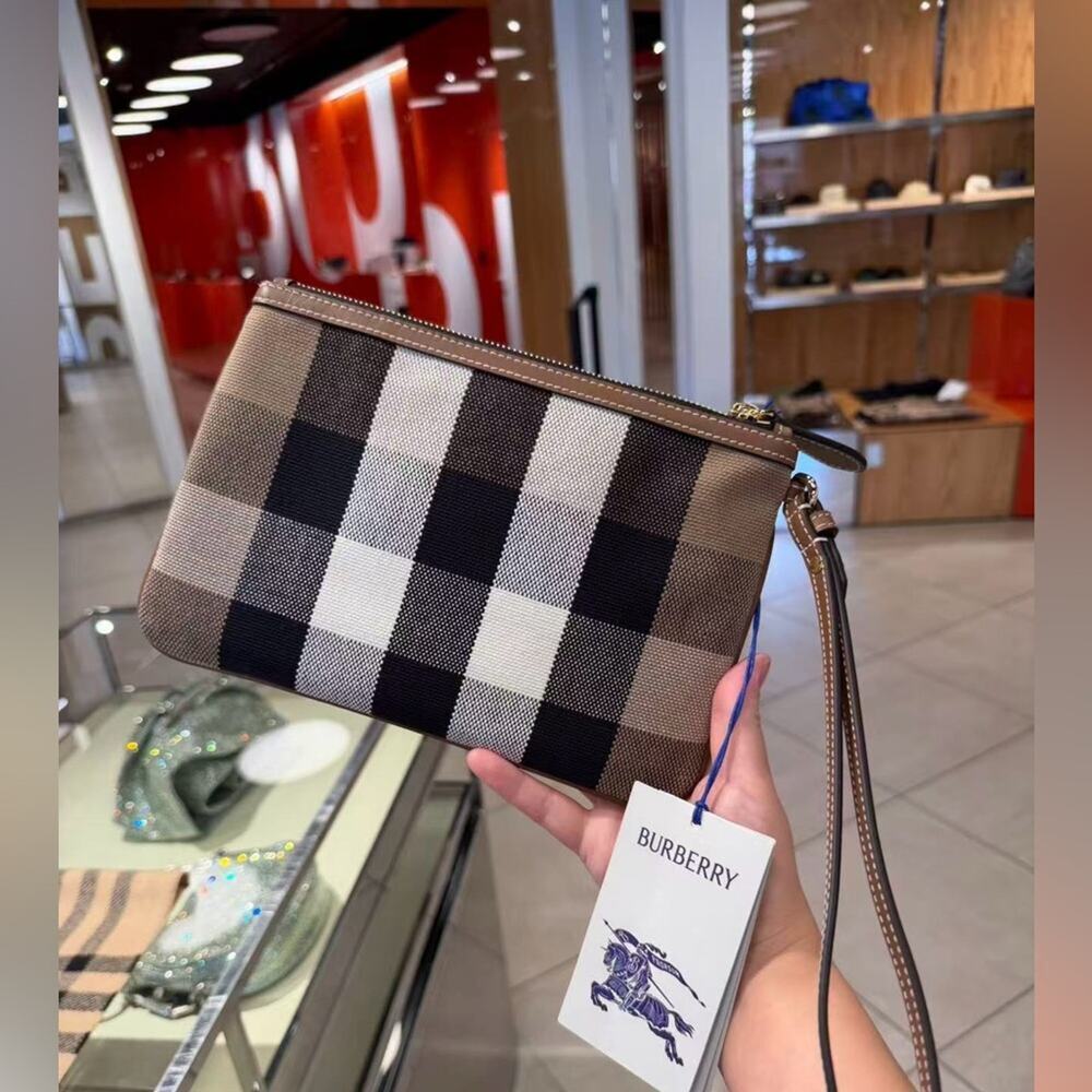Burberry Black and Cream Checkered wristlet